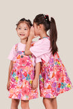 Pinafore overalls in Pink Floral Print