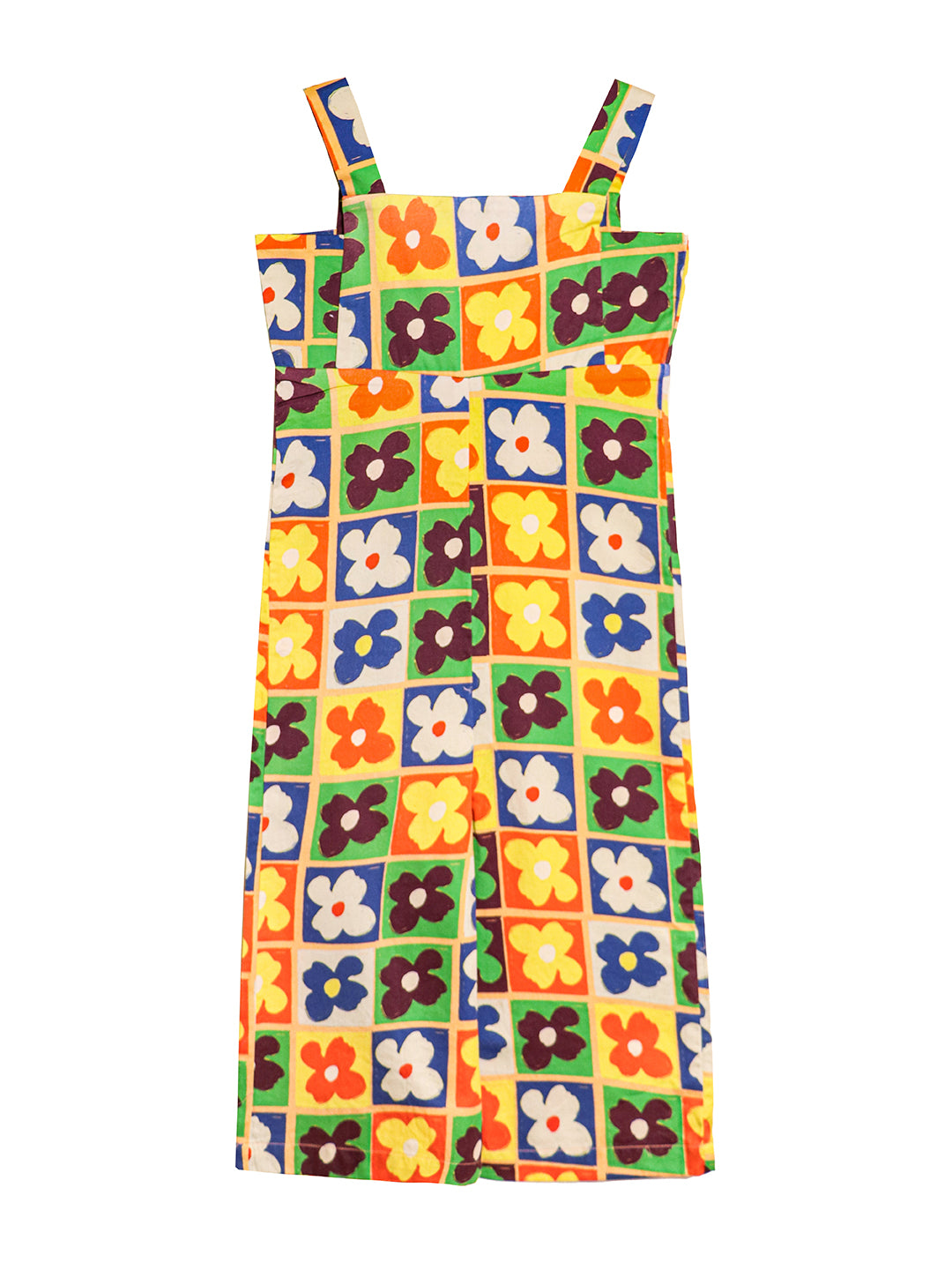 Girls Flower Block Print Jumpsuit