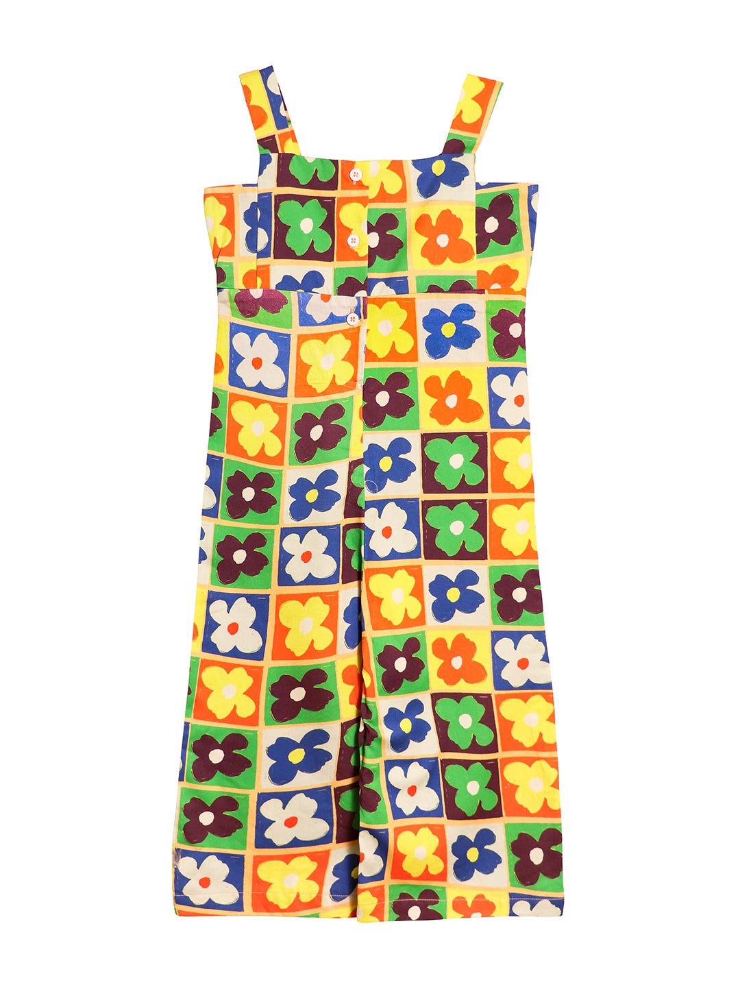 Girls Flower Block Print Jumpsuit