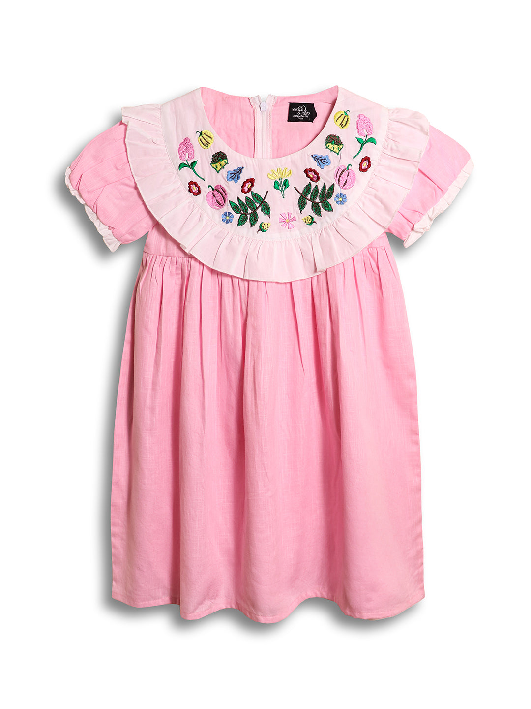 Pink Floral yoke embroidered dress