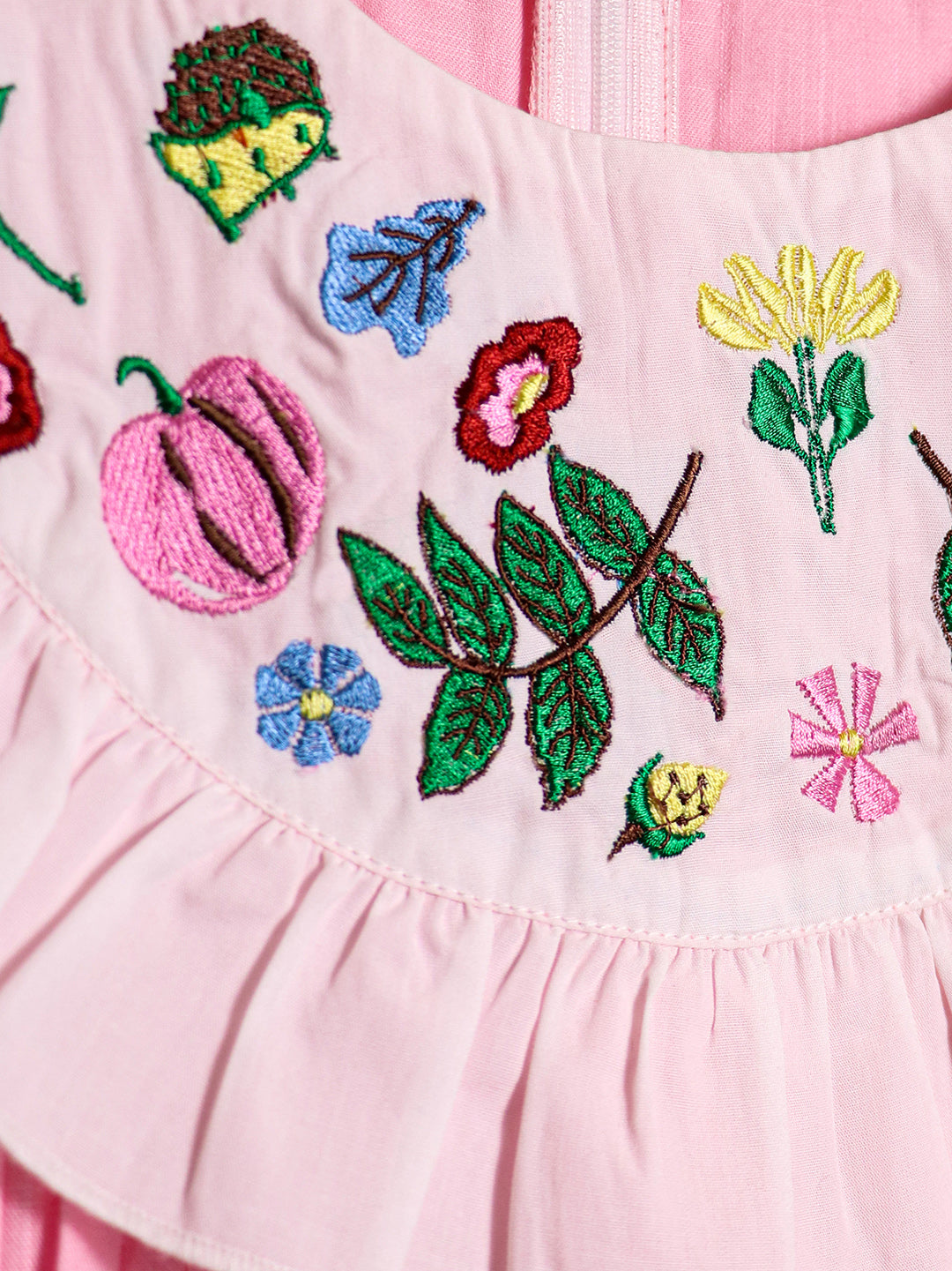 Pink Floral yoke embroidered dress