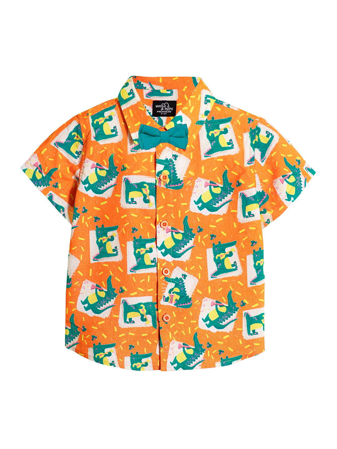 Boys Coco party orange Cotton Shirt with Bow