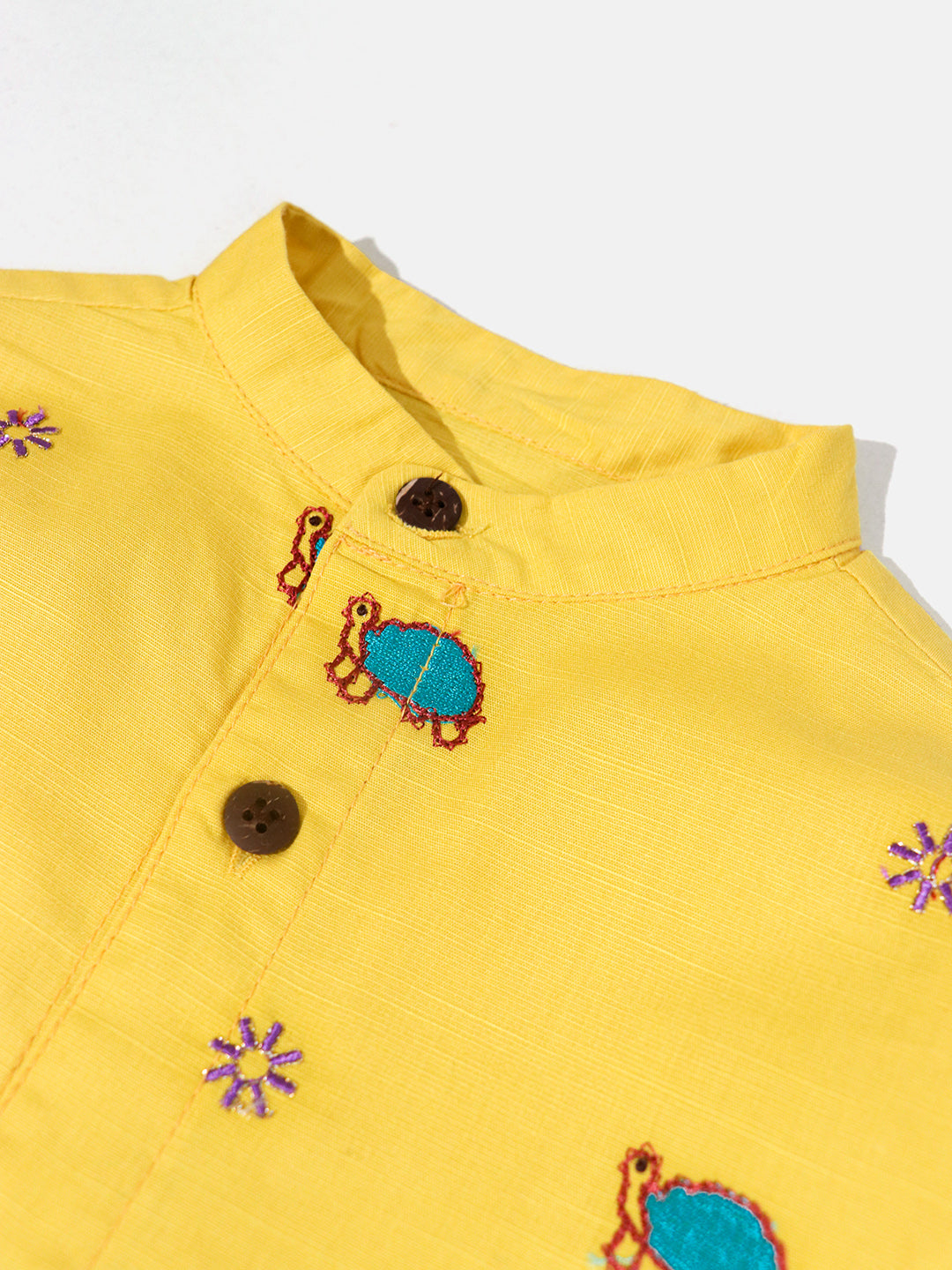 Boys Yellow Turtle Embroidered Kurta with Dhoti